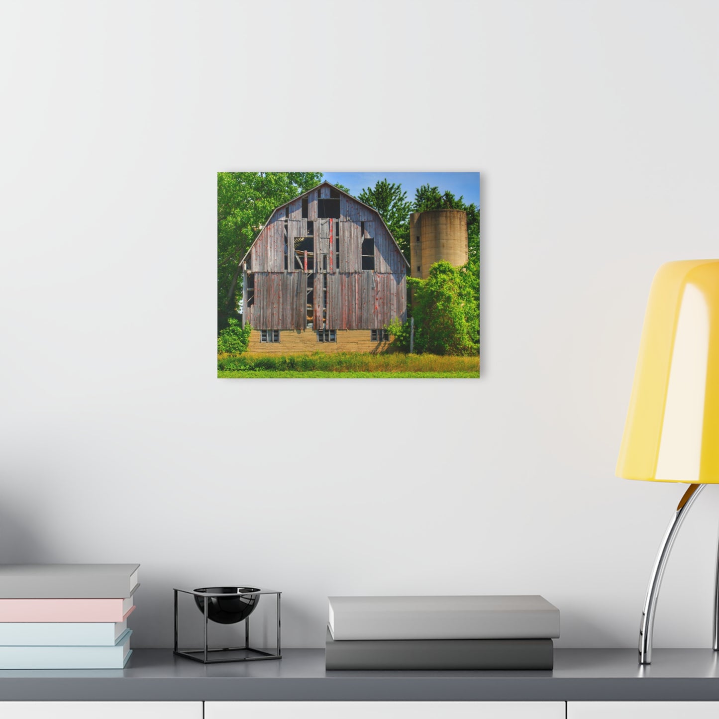 U R There Photography Mushroom Road Red and Silo Rustic Farmhouse Acrylic Wall Print