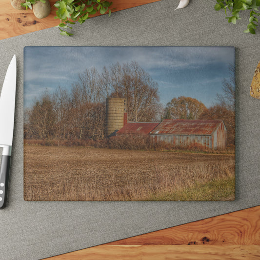 U R There Photography Brief Road Blue Rustic Farmhouse Tempered-Glass Cutting Board