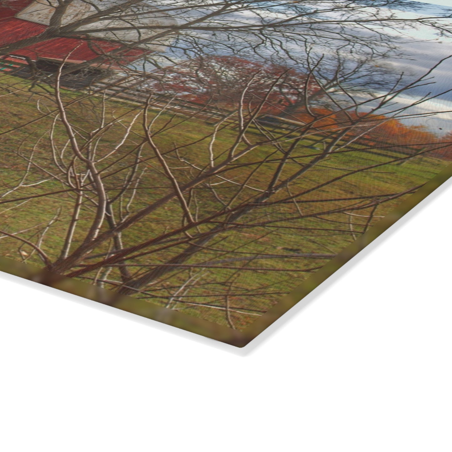 U R There Photography Laur Road Hidden Red Rustic Farmhouse Tempered-Glass Cutting Board