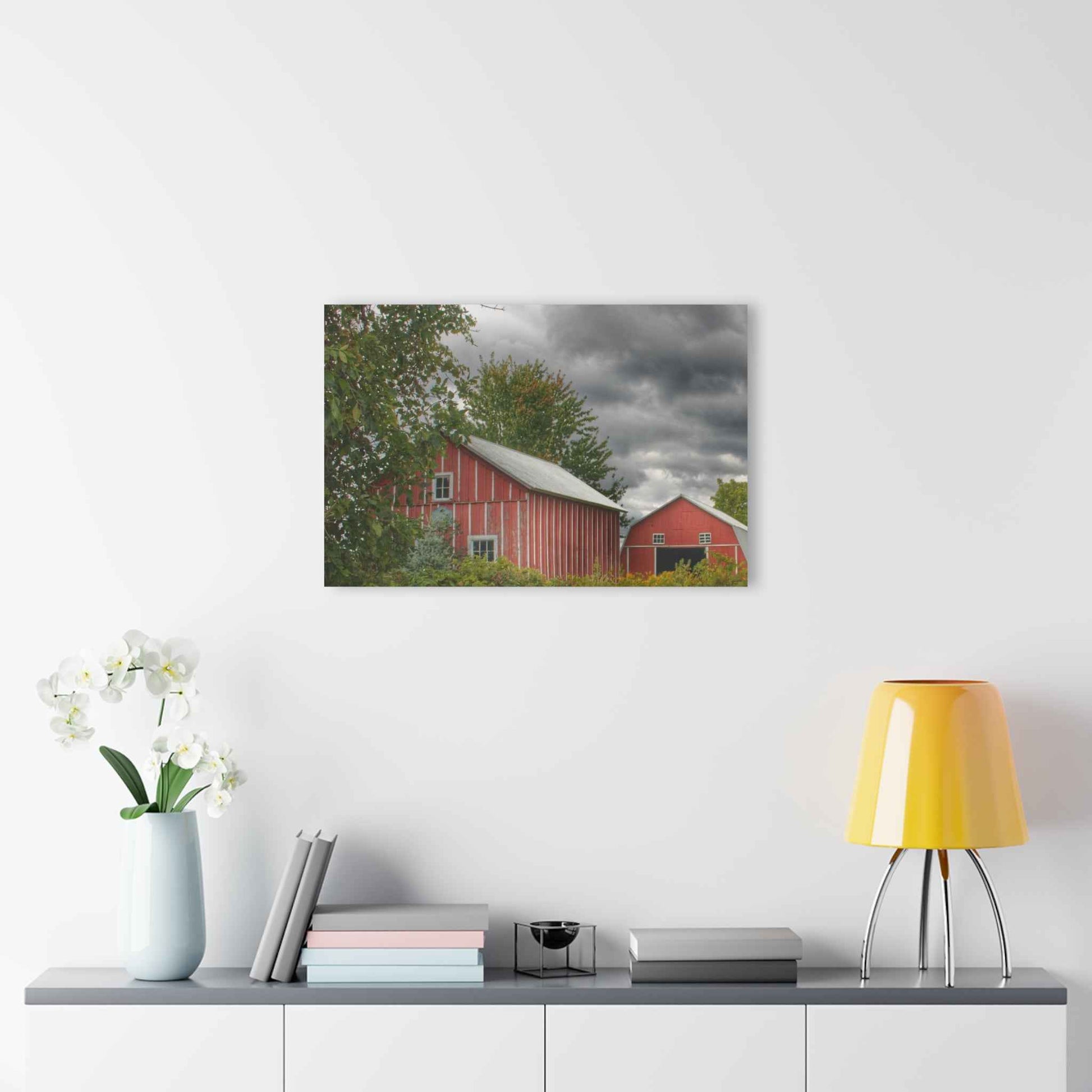 U R There Photography Pinstripe Barn and Buddy I Rustic Farmhouse Acrylic Wall Print