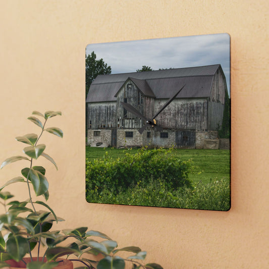 U R There Photography Dequindre Road Grey I Rustic Farmhouse Acrylic Analog Wall Clock