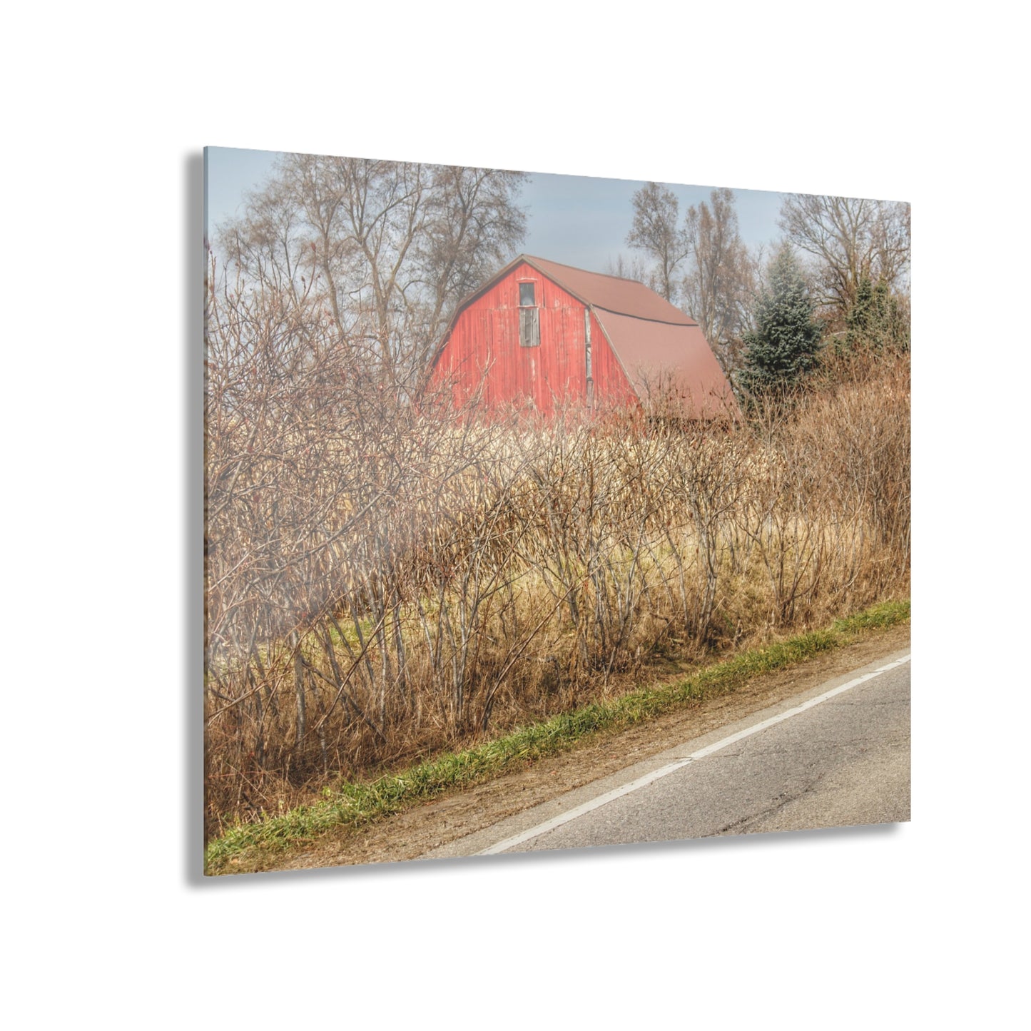 U R There Photography South Lake Pleasant Road Red Rustic Farmhouse Acrylic Wall Print