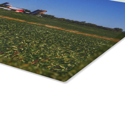 U R There Photography Otter Lake Road Farm Across the Field Rustic Farmhouse Tempered-Glass Cutting Board