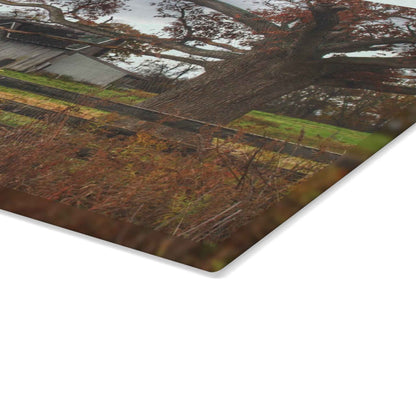 U R There Photography Green Road Grey Beyond the Oak Rustic Farmhouse Tempered-Glass Cutting Board