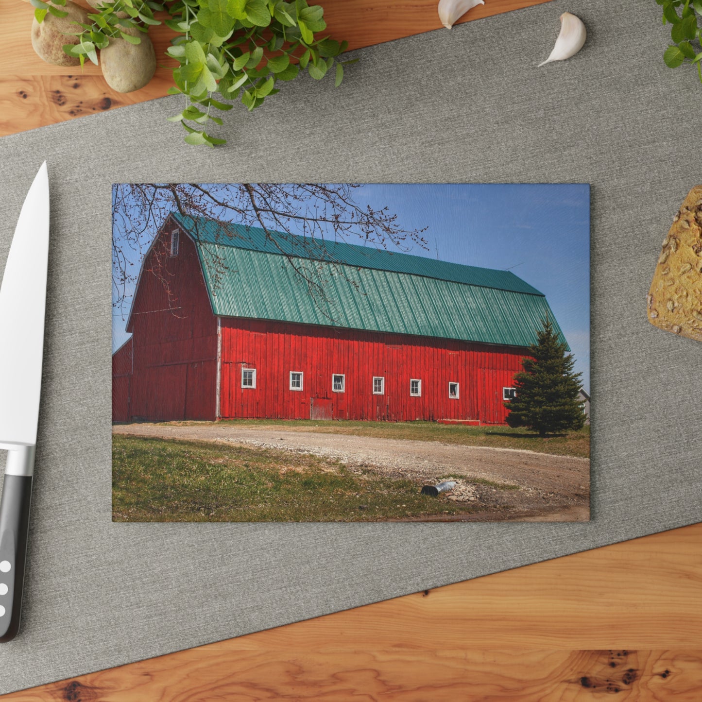 U R There Photography Perry Road Red Rustic Farmhouse Tempered-Glass Cutting Board