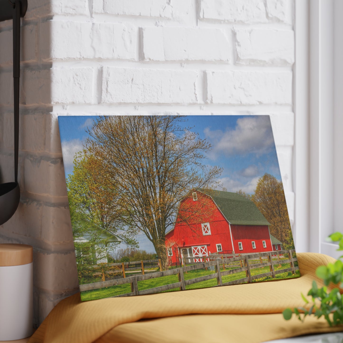 U R There Photography Sohn Road Red Rustic Farmhouse Tempered-Glass Cutting Board