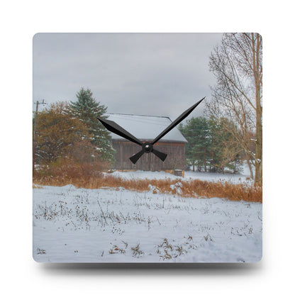 U R There Photography Hosner Road Grey in Winter Rustic Farmhouse Acrylic Analog Wall Clock