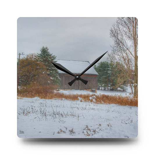 Hosner Road Grey in Winter Rustic Farmhouse Acrylic Analog Wall Clock 10.75'' × 10.75'' (Square)