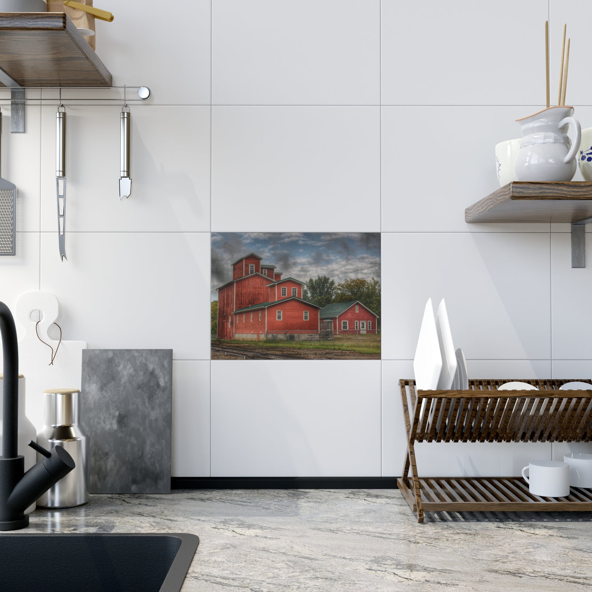 Aside the Tracks in Clifford Rustic Farmhouse Decorative Ceramic Tile