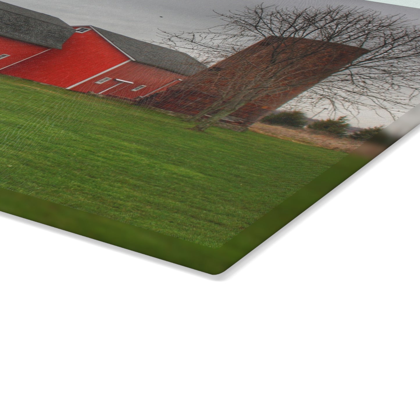U R There Photography Hough Road Reds II Rustic Farmhouse Tempered-Glass Cutting Board