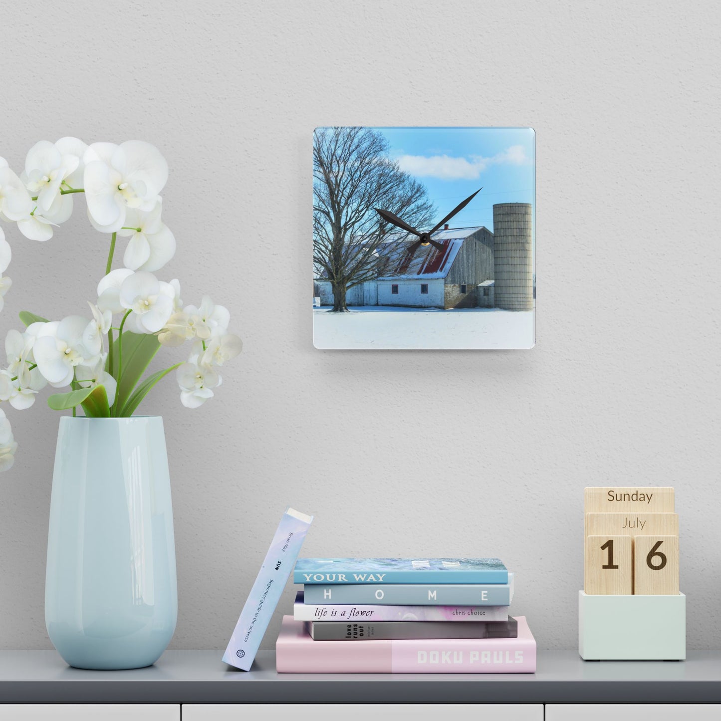U R There Photography Barnes Road White Rustic Farmhouse Acrylic Analog Wall Clock