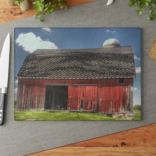 U R There Photography Hollenbeck Road Red III Rustic Farmhouse Tempered-Glass Cutting Board