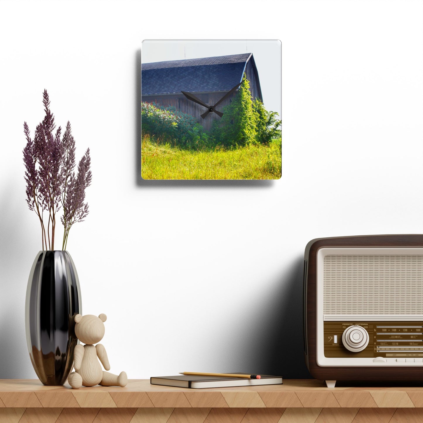 U R There Photography North Lake Pleasant Road Old Grey Rustic Farmhouse Acrylic Analog Wall Clock