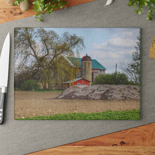 U R There Photography Cedar Creek Road Red Rustic Farmhouse Tempered-Glass Cutting Board