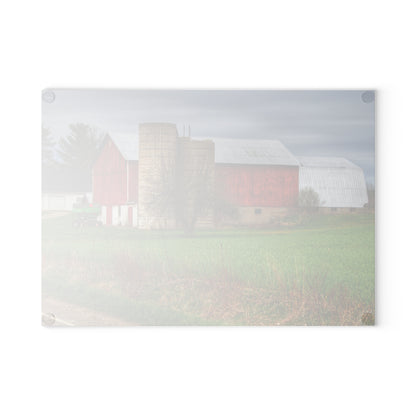U R There Photography Fostoria Red III Rustic Farmhouse Tempered-Glass Cutting Board