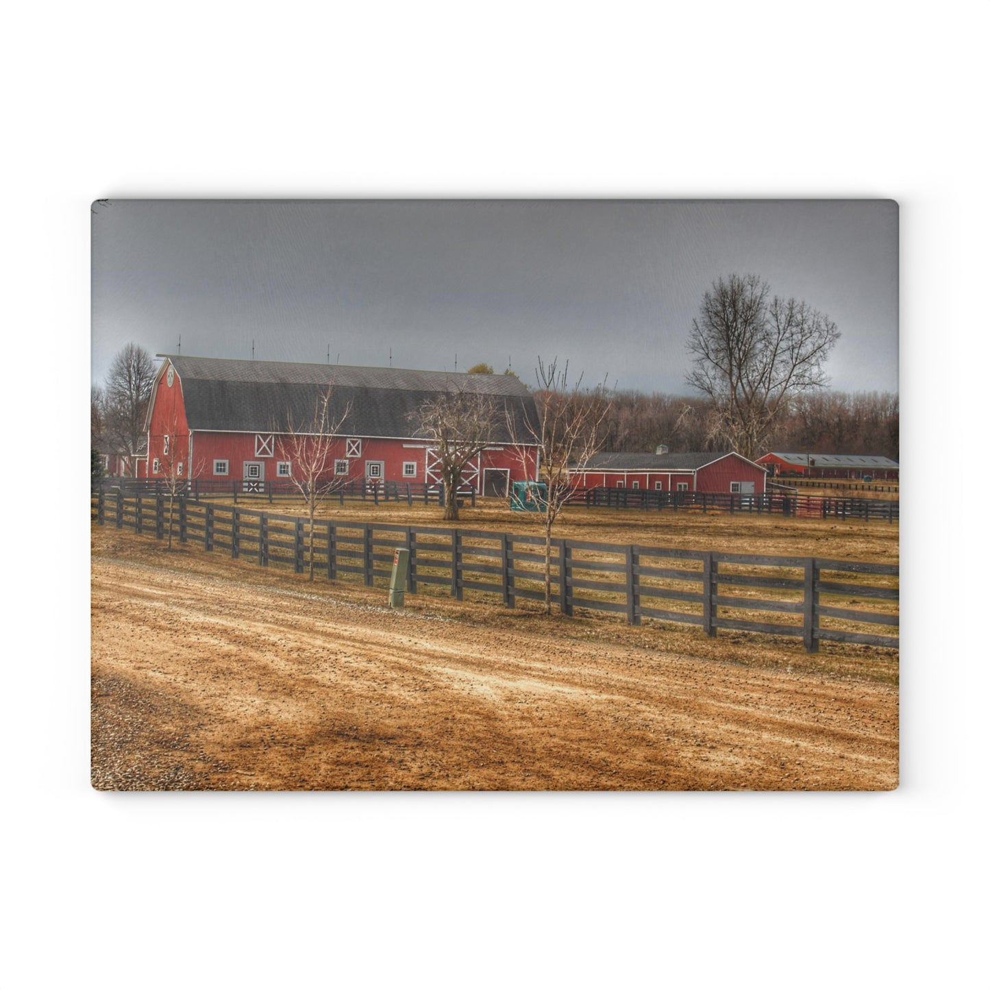 U R There Photography Barber Road Farm II Rustic Farmhouse Tempered-Glass Cutting Board