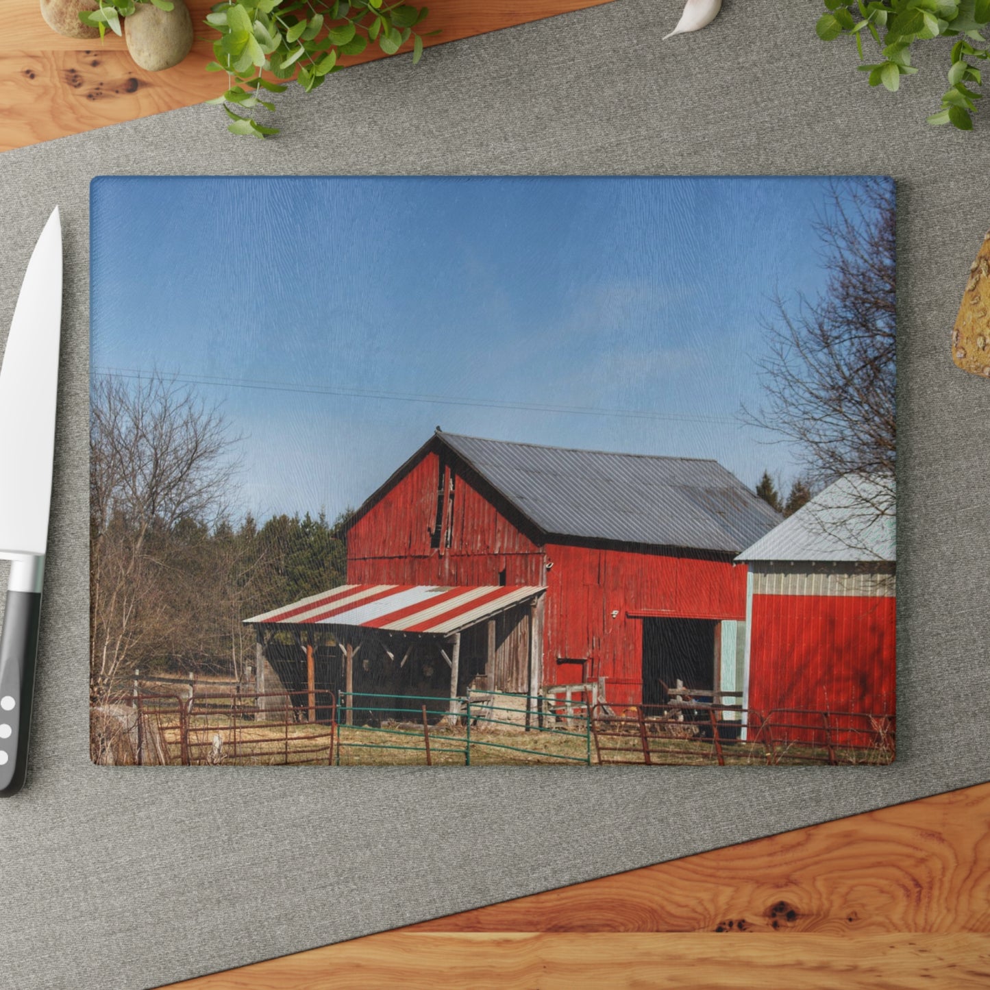 U R There Photography Cass City Carousel Red Rustic Farmhouse Tempered-Glass Cutting Board