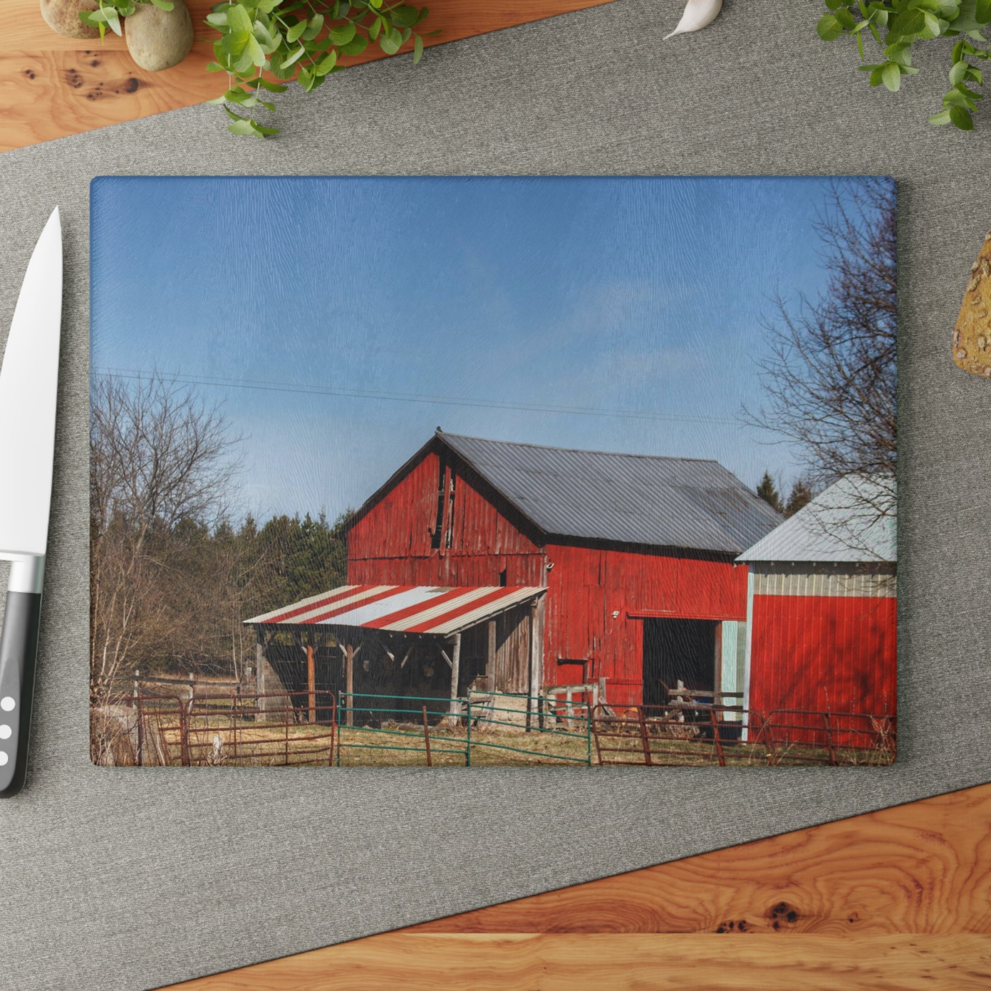U R There Photography Cass City Carousel Red Rustic Farmhouse Tempered-Glass Cutting Board 11" x 15" Rectangle