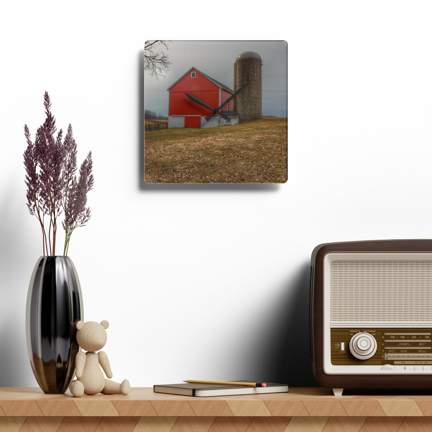 Barn Boutique Rustic Acrylic Analog Wall Clock| Brocker Road Red II