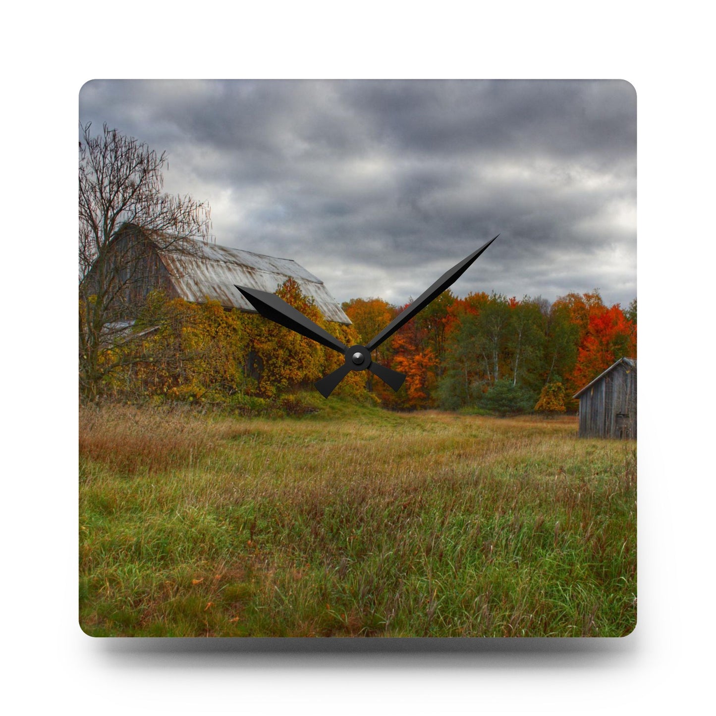 U R There Photography Hilltop High Grey Rustic Farmhouse Acrylic Analog Wall Clock