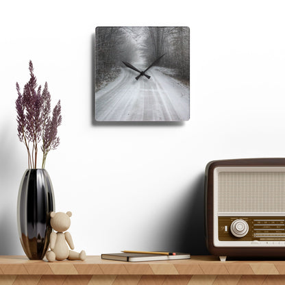 U R There Photography Cold Country Roads Rustic Farmhouse Acrylic Analog Wall Clock