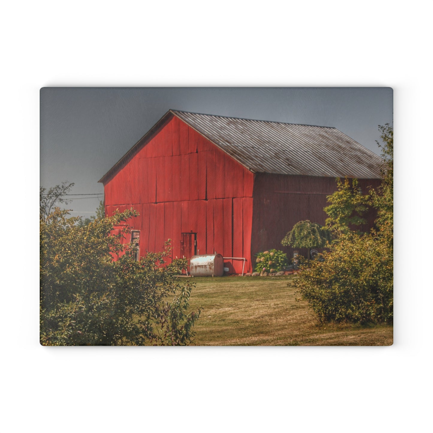 U R There Photography Vassar Roadside Red Rustic Farmhouse Tempered-Glass Cutting Board