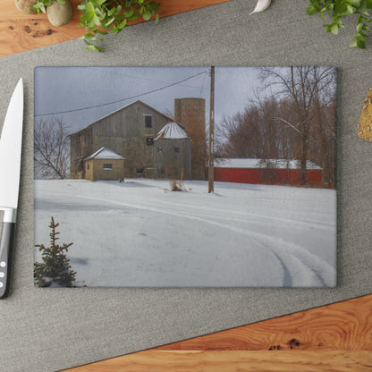 U R There Photography Hilltop Grey and Silo Rustic Farmhouse Tempered-Glass Cutting Board