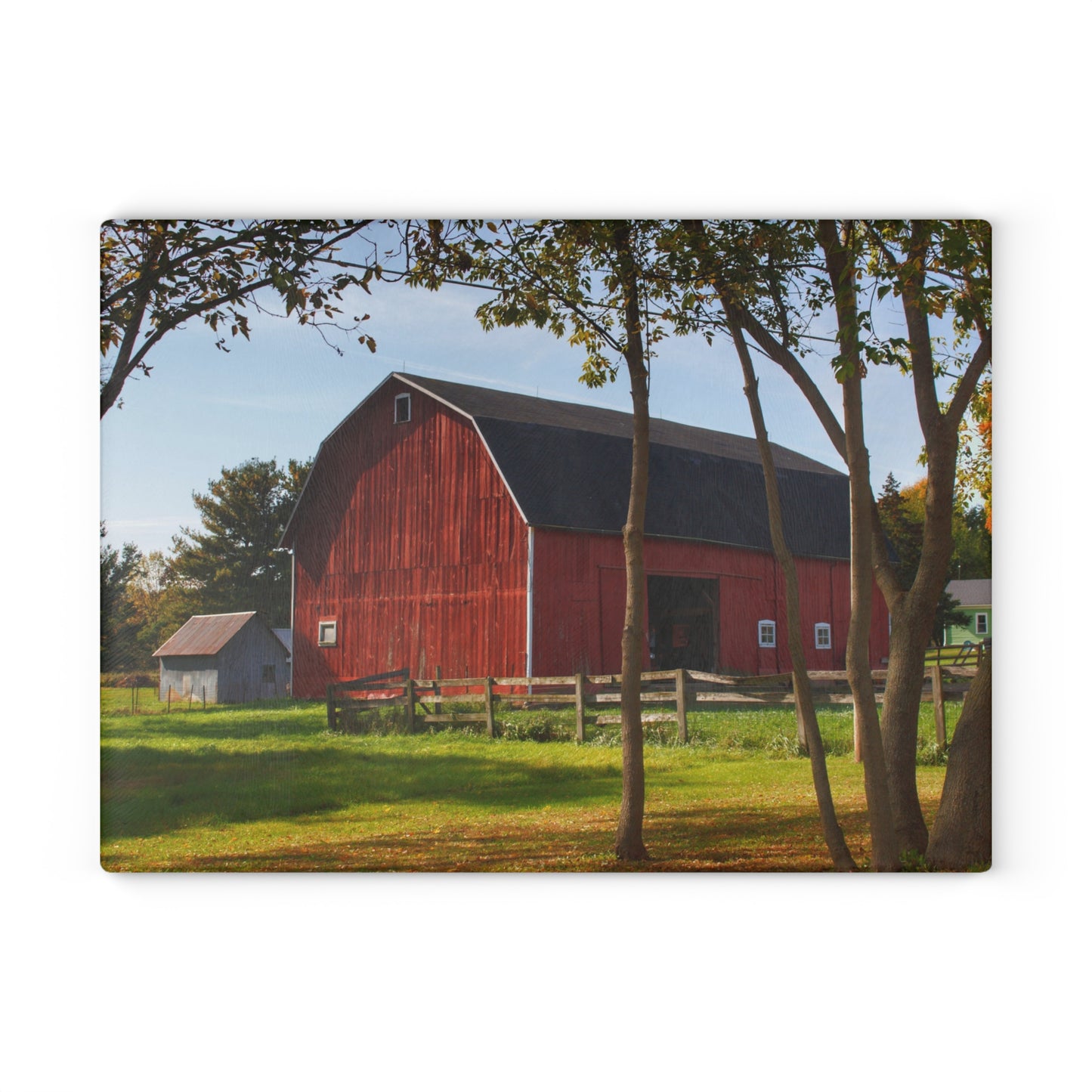 U R There Photography Hough Road Red I Rustic Farmhouse Tempered-Glass Cutting Board