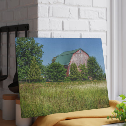 U R There Photography Elmwood Road Red IV Rustic Farmhouse Tempered-Glass Cutting Board