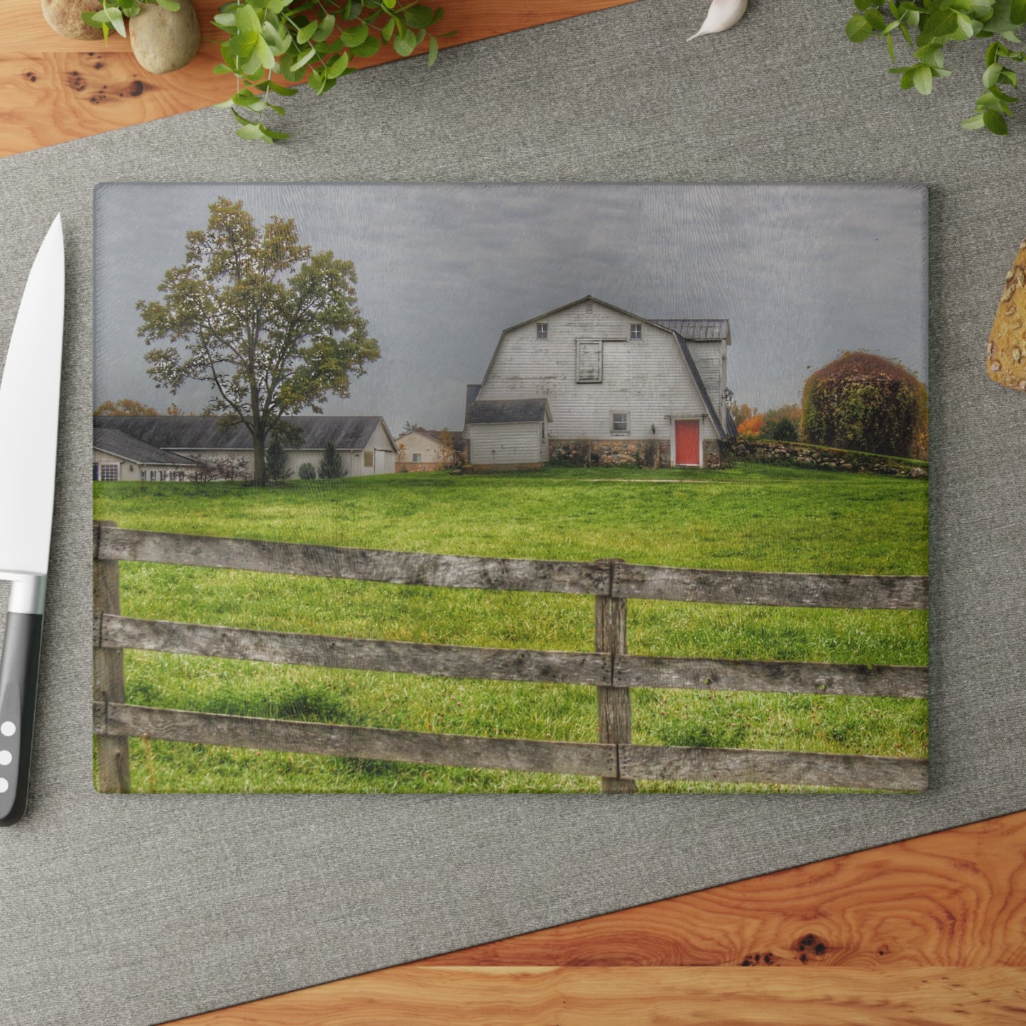 U R There Photography Hill Road Hillside White Rustic Farmhouse Tempered-Glass Cutting Board