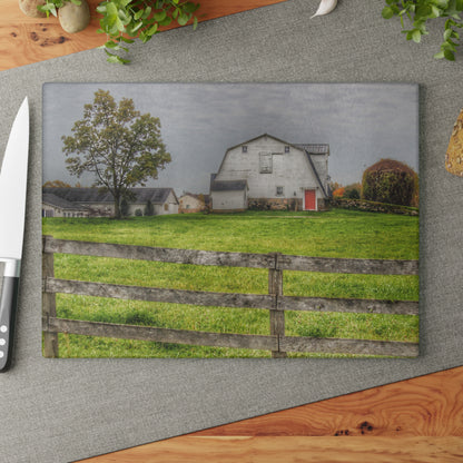 U R There Photography Hill Road Hillside White Rustic Farmhouse Tempered-Glass Cutting Board