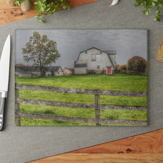 U R There Photography Hill Road Hillside White Rustic Farmhouse Tempered-Glass Cutting Board