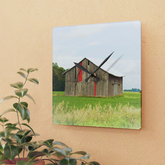 U R There Photography Square Barn with Barn in the Distance Rustic Farmhouse Acrylic Analog Wall Clock