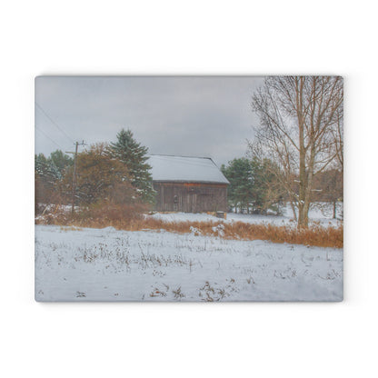 U R There Photography Hosner Road Grey in Winter Rustic Farmhouse Tempered-Glass Cutting Board
