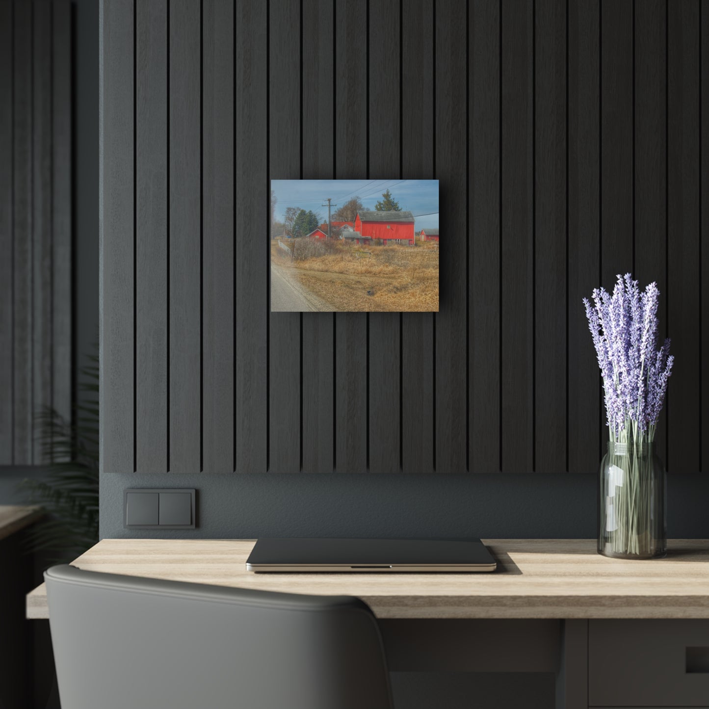 U R There Photography West Brown Road Red Rustic Farmhouse Acrylic Wall Print