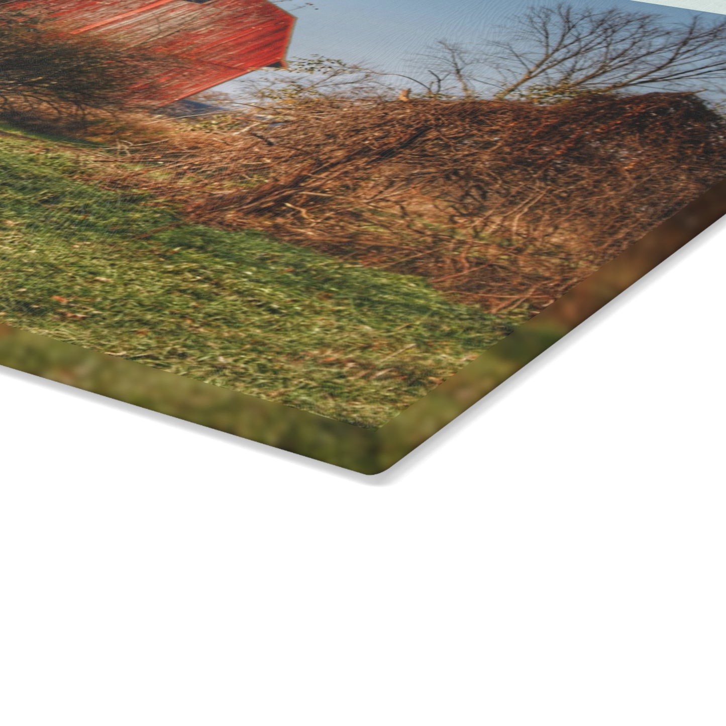 U R There Photography Columbiaville Red in November Rustic Farmhouse Tempered-Glass Cutting Board