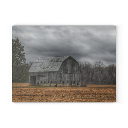 U R There Photography Grey Barn and Tree Rustic Farmhouse Tempered-Glass Cutting Board