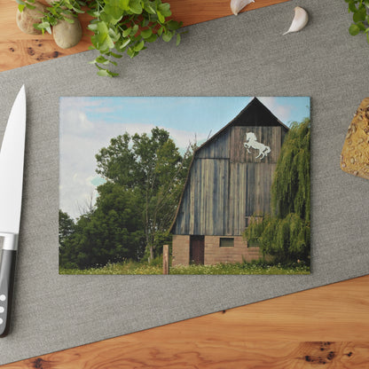 U R There Photography Hassler Lake Horse Barn Rustic Farmhouse Tempered-Glass Cutting Board 8"x 11"