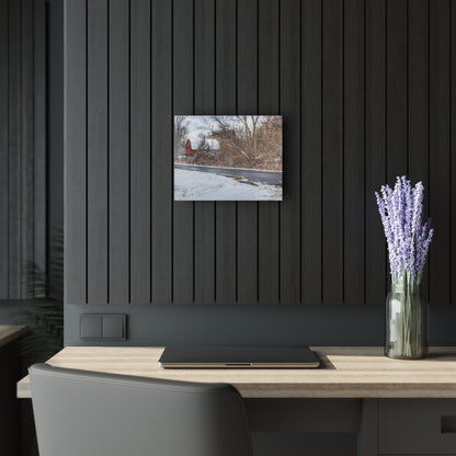 U R There Photography Dodge Road Winter Red Rustic Farmhouse Acrylic Wall Print