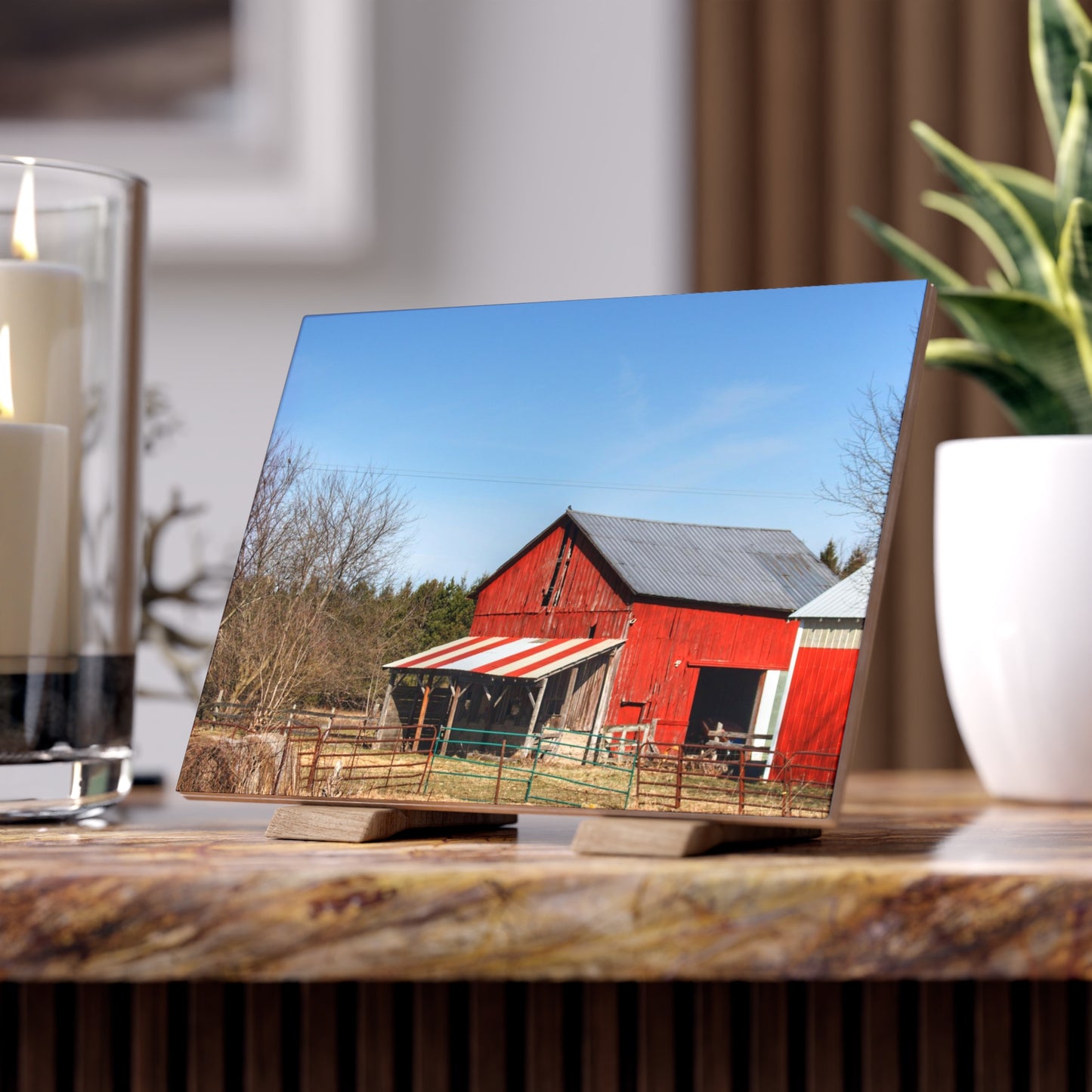 U R There Photography Cass City Carousel Red Rustic Farmhouse Decorative Ceramic Tile