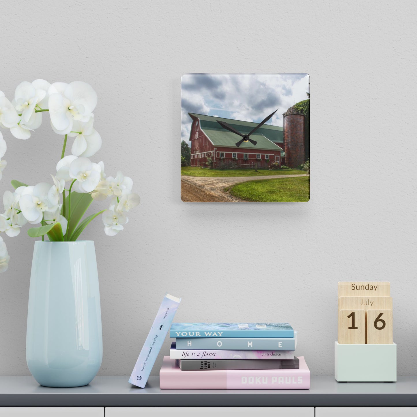 U R There Photography Metamora Country Red Rustic Farmhouse Acrylic Analog Wall Clock