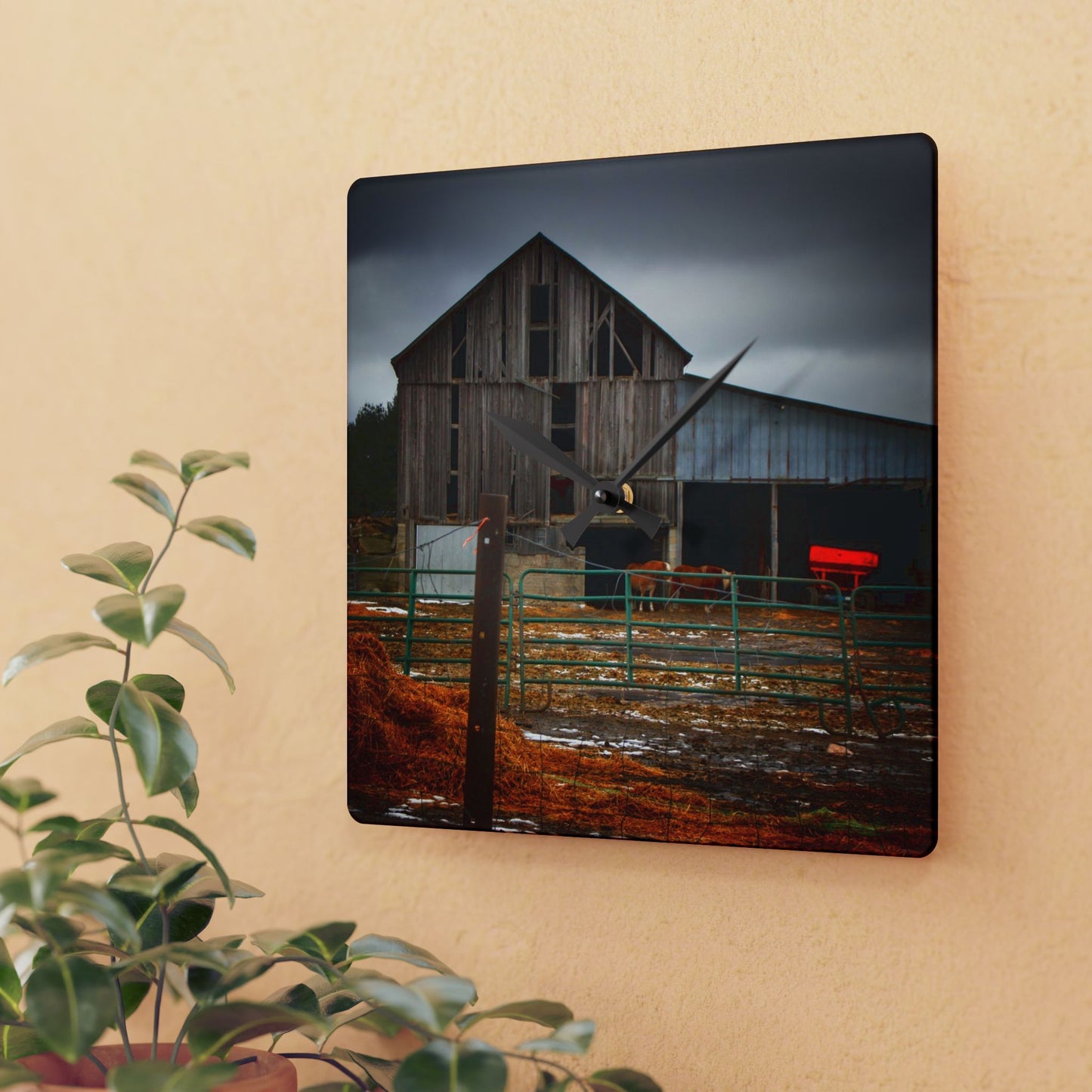 U R There Photography Chapman Road Grey I Rustic Farmhouse Acrylic Analog Wall Clock