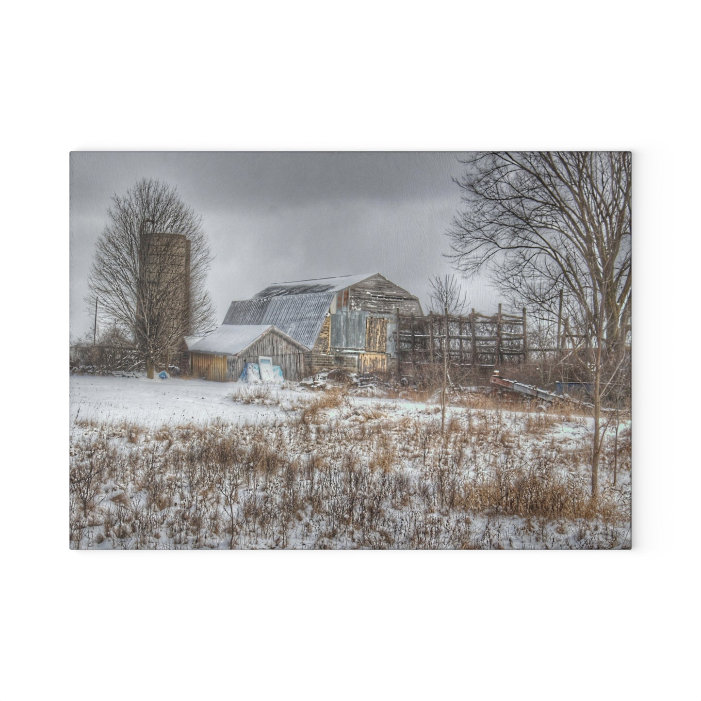 U R There Photography Vermilya Grey and Silo Rustic Farmhouse Tempered-Glass Cutting Board