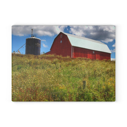 U R There Photography South Henderson Road Hilltop Red I Rustic Farmhouse Tempered-Glass Cutting Board