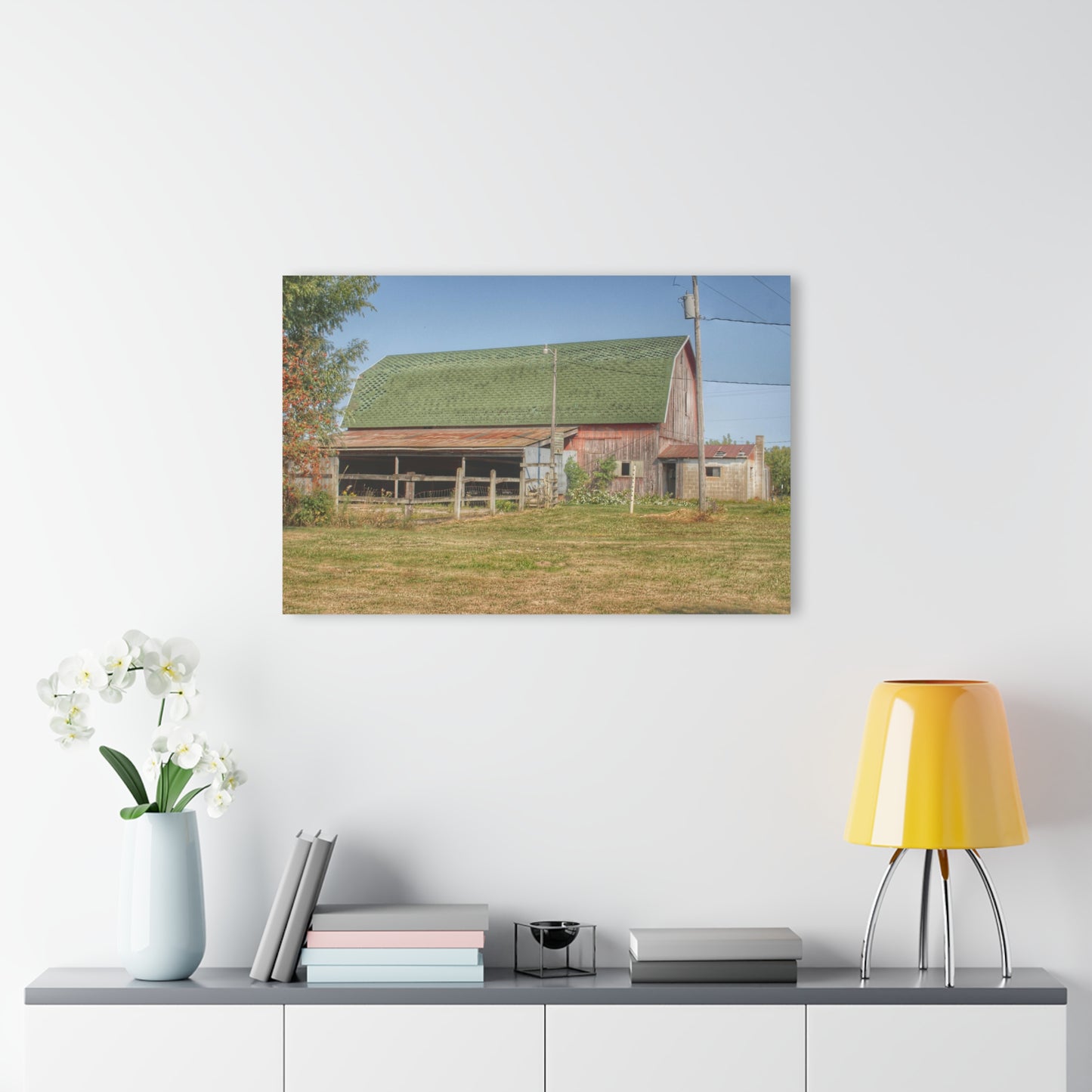 U R There Photography Farrand Road Red with Corral Rustic Farmhouse Acrylic Wall Print