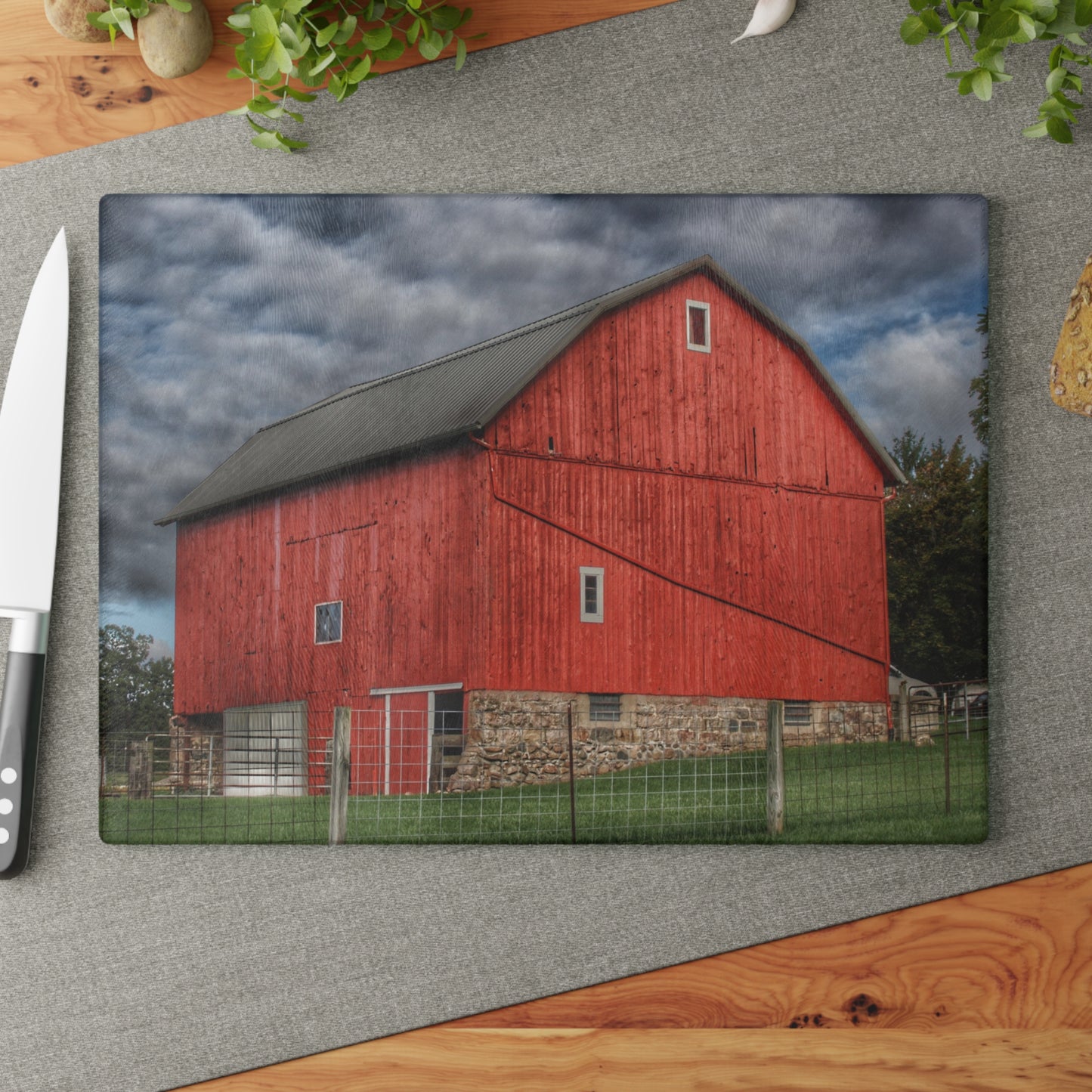 U R There Photography North Elba Road Red Rustic Farmhouse Tempered-Glass Cutting Board