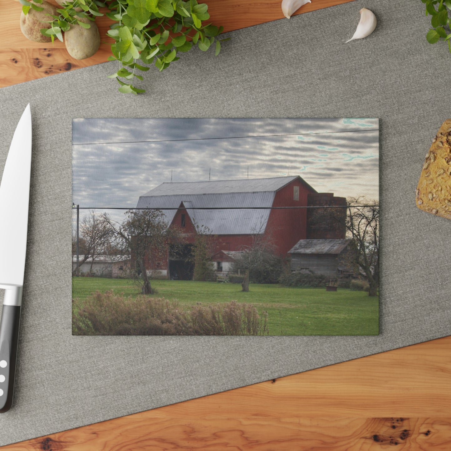 U R There Photography Dodge Road Red II Rustic Farmhouse Tempered-Glass Cutting Board