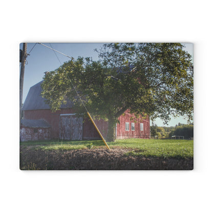 U R There Photography Rochester Road Hidden Red Rustic Farmhouse Tempered-Glass Cutting Board 8"x 11"