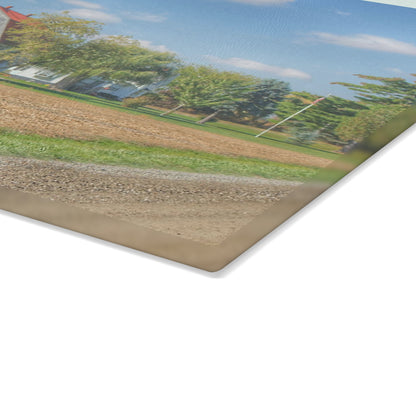 U R There Photography Sheridan Line Road Grey I Rustic Farmhouse Tempered-Glass Cutting Board