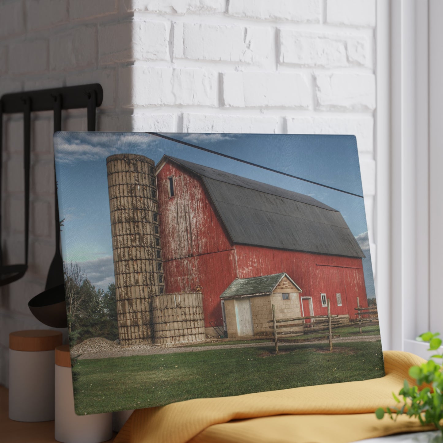 Barn Boutique Rustic Tempered-Glass Cutting Board| Brown City Lincoln Street Red